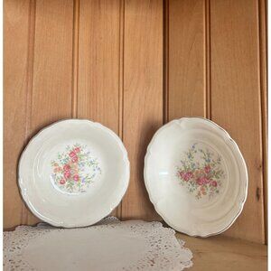 Vintage Edwin M Knowles China Floral Berry Bowls Scalloped Edge USA Porcelain